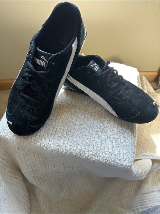 Puma Shoes - Puma Black Suede Sneakers with White Stripe